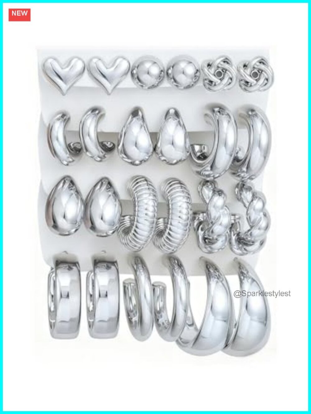 12 Pairs Silver Plated Hoop Earrings Set for Women Chunky Open Twisted Huggie